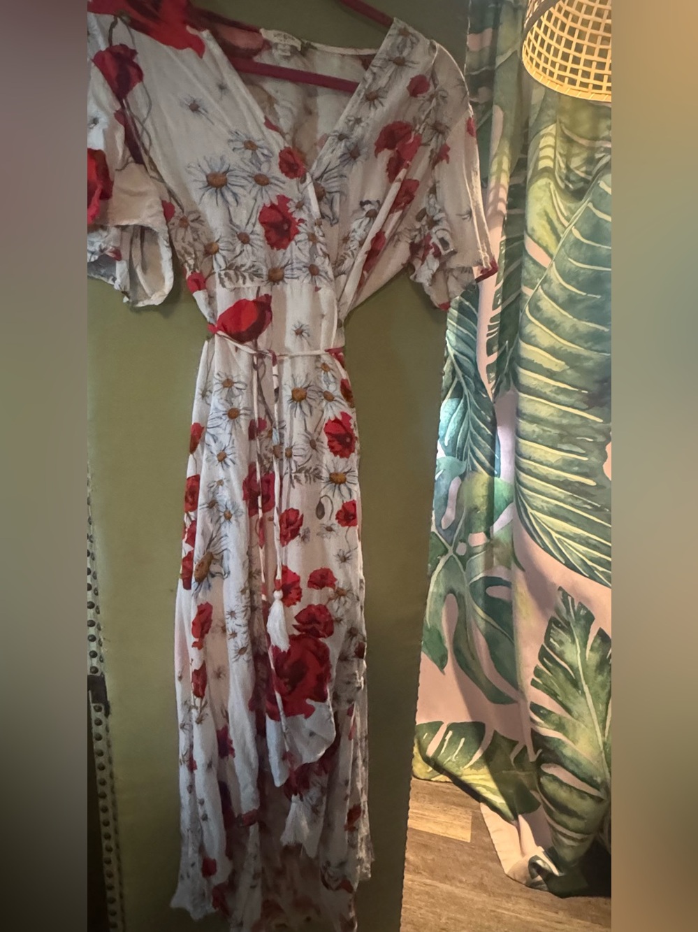 Umgee Cream Maxi Dress with Red Floral Print